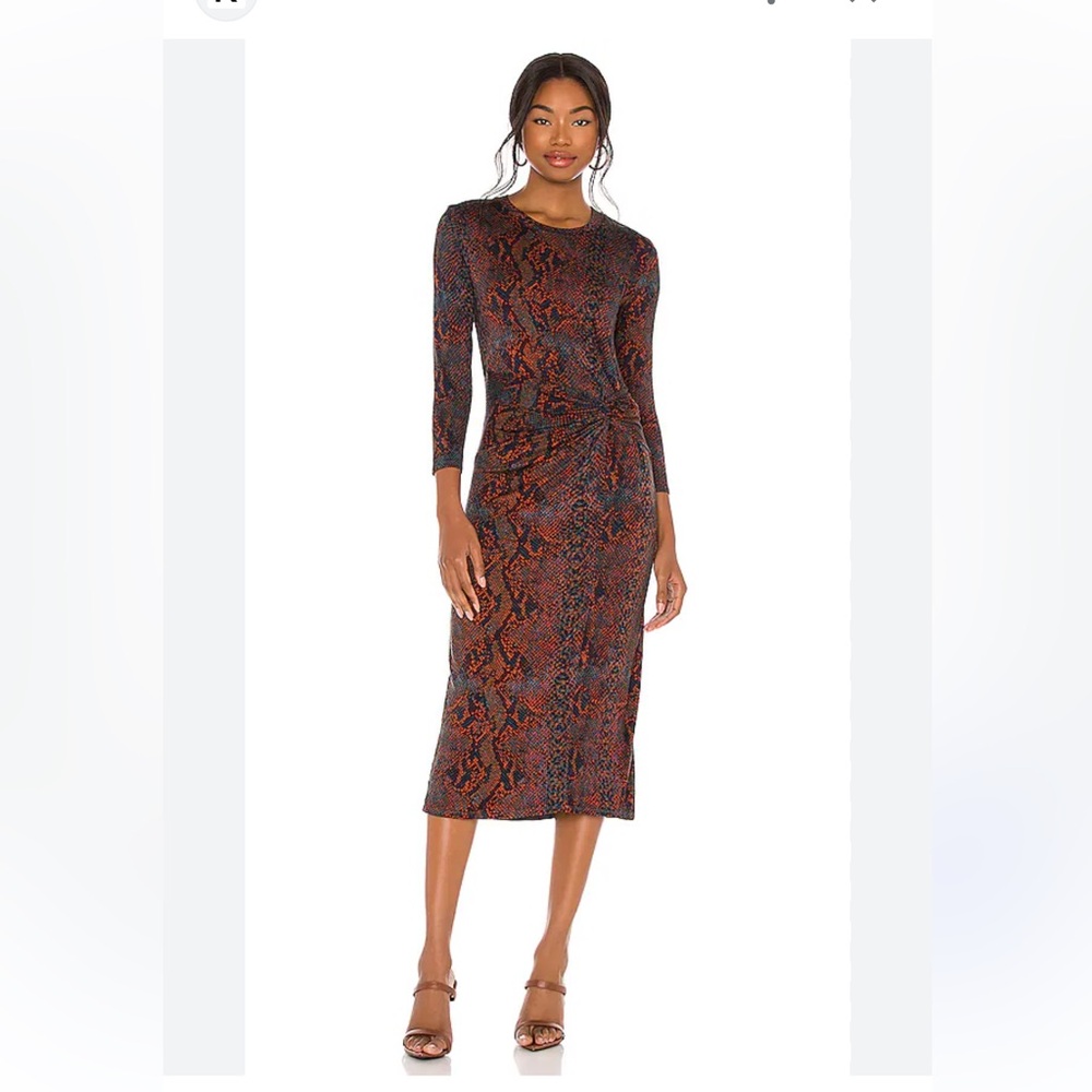 Joie peacock Navy Blue and Orange Patterned Dress